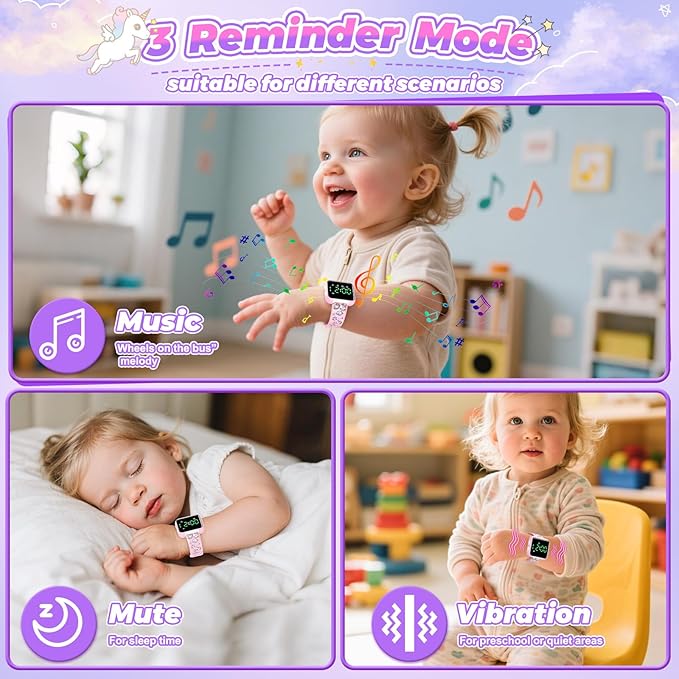 Potty Training Watch and Board Book for Toddler Girls: Adjustable Volume Potty Watches for Kids Water Resistant Toilet Timer Alarm Unicorn Toddler Watch Gifts for 1 2 3 4 5 Year Old Girl (Pink)