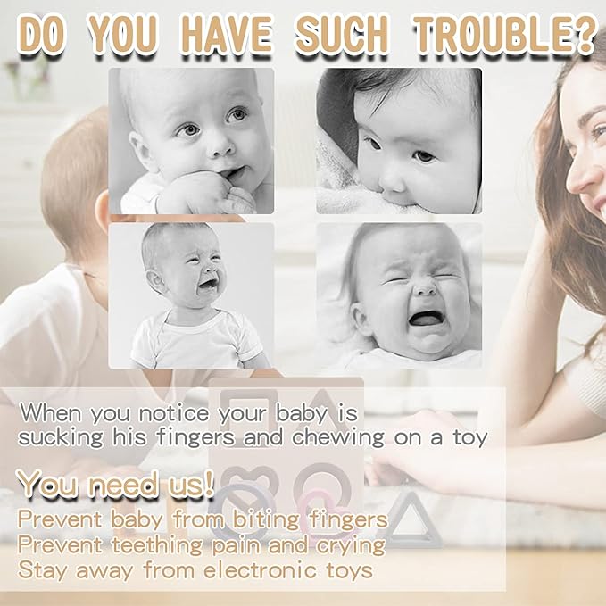 Baby Stacking Building Blocks Silicone Teething&Squeezing Shape Sorter Puzzle Montessori Sensory Toys for Babies Toddlers 6 to 12 Months(Blue)