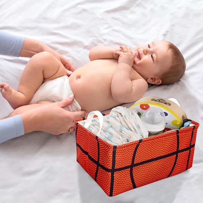 Basketball Shelf Basket, Kids Boys Ball Storage Basket Bins Box with Handles, Boys Sports Decor for Room Nursery 3 Pcs Set(Basketball)