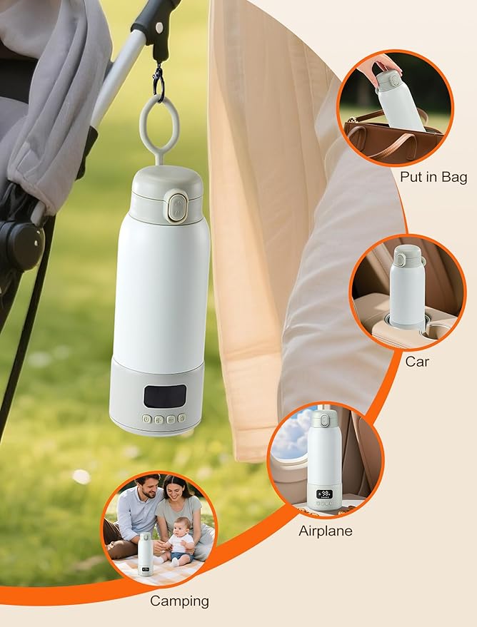 Portable Bottle Warmer for Travel - Baby Bottle Warmer for Breast Milk & Water, Milk Warmer with Fast Heating, 17 Ounces Large Capacity and Long Battery Life for Car Airplane Outdoor (Green)