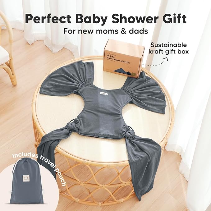 KeaBabies Baby Wrap Carrier Ring Sling - Easy to Wear, Adjustable D-Lite Baby Carrier Newborn to Toddler, Infant Carrying Shirt, Hands Free Bonding, Breathable Fabric Wearing Wrap (Midnight Gray)