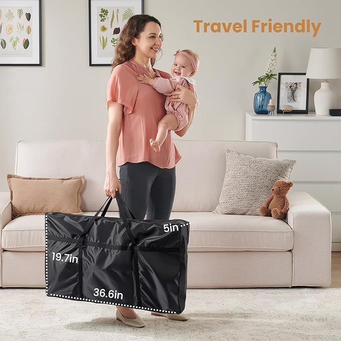 JOYMOR 3 in 1 Baby Bassinet, Bedside Bassinet for Baby, with Comfy Mattress and Wheels, 6 Height Adjustable Easy Folding Portable Bedside Crib for Newborn (Beige)