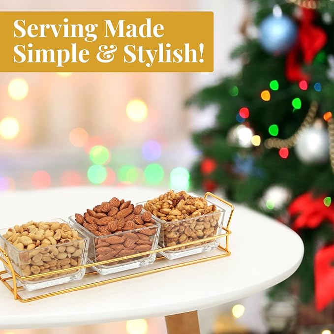 Nuts gift Basket Luxurious and Elegant 3 Sectional Premium Reusable Glass Tray, Fathers Day Gift Basket.