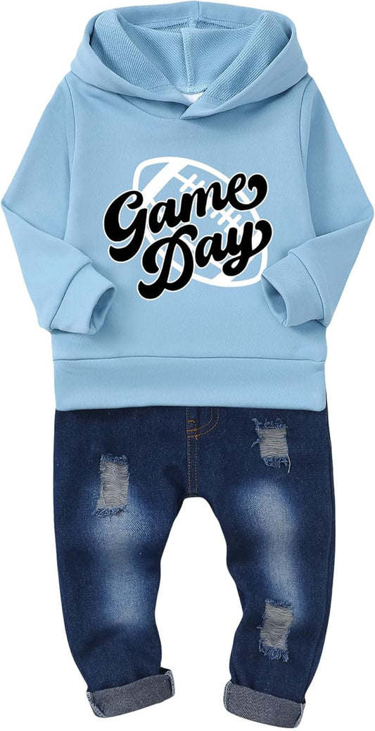 NZRVAWS Baby Boy Clothes Toddler Boy Outfit 2 3 4T 6 12 18 24 Month Fall Winter Hoodie Ripped Jeans Clothing
