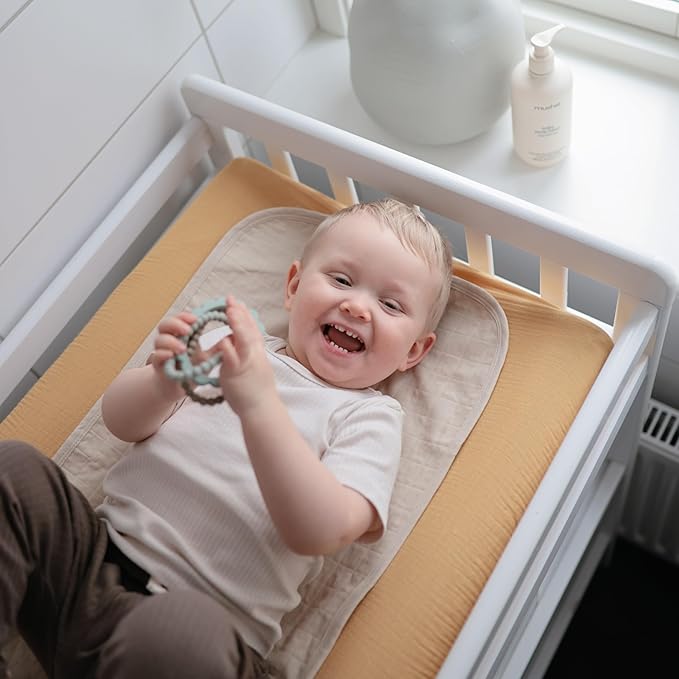 mushie Waterproof Changing Pad Liners | 100% Organic Cotton | Set of 3 (Blue Flowers Combo)