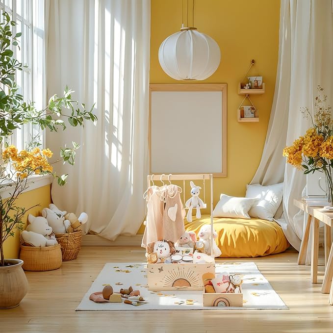 Wooden Baby Shower Crate Closet Set with 10 Hangers, Baby Clothing Rack,Shower Party Basket with Handle and Swing, Large Capacity Baby Storage Crate, Newborn Baby Gifts Basket for New Parent ( 2 PCS)