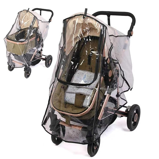 Stroller Rain Cover, Universal Rain Cover for Stroller with Waterproof Zipper, Clear Travel Weather Shield for Baby 4 Season Protection, Rainy Wind Snow Dust (XL, U-Shape Zipper)