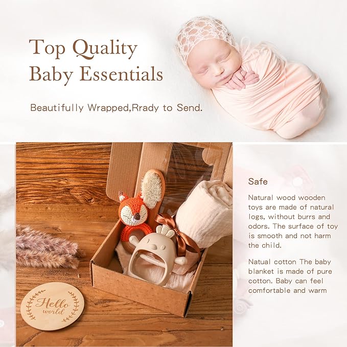 EERKEOD Baby Gift Set for Newborn New Baby Gift Set - Newborn Baby Essentials Baby Bath Set with Baby Blanket Baby Rattle - New Born Baby Girls Gift & Baby Boy Gifts for Baby Shower
