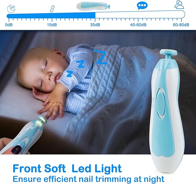 OTTOLIVES Baby Nail Trimmer Electric Newborn Toddler, Safe Baby Nail Clippers Set with Light and 6 Replacement Heads, Baby Nail File Trim Polish Toes Fingernails Care Infant Essentials (Blue)