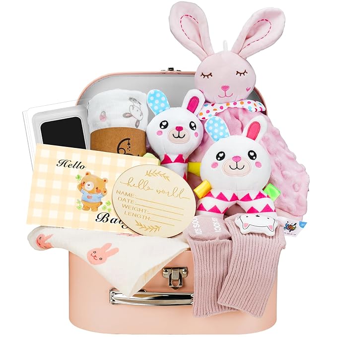 Baby Girl Gifts Newborn Gift Set, 10Pcs Quality & Cute Newborn Baby Essential Stuff New Baby Girl Gift Basket Set, Best Newborn Baby Girl Gifts Baby Girl Gifts Set, Unique Baby Girl Gift Basket Set