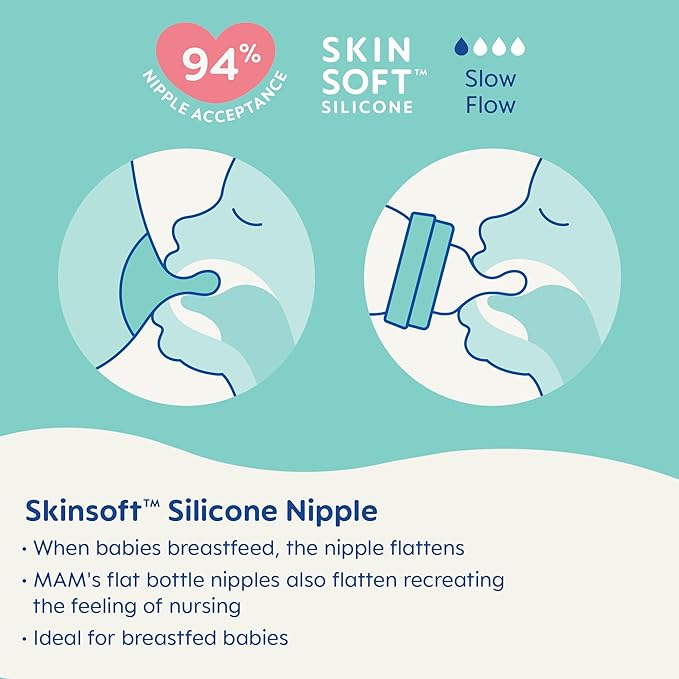 MAM Premium Glass Baby Bottles, Easy Switch Between Breast and Bottle, Feel Good Slow Flow, Newborn Essentials Must Have, 0+ Months, BPA Free, 6oz, Girl, 3 Pack