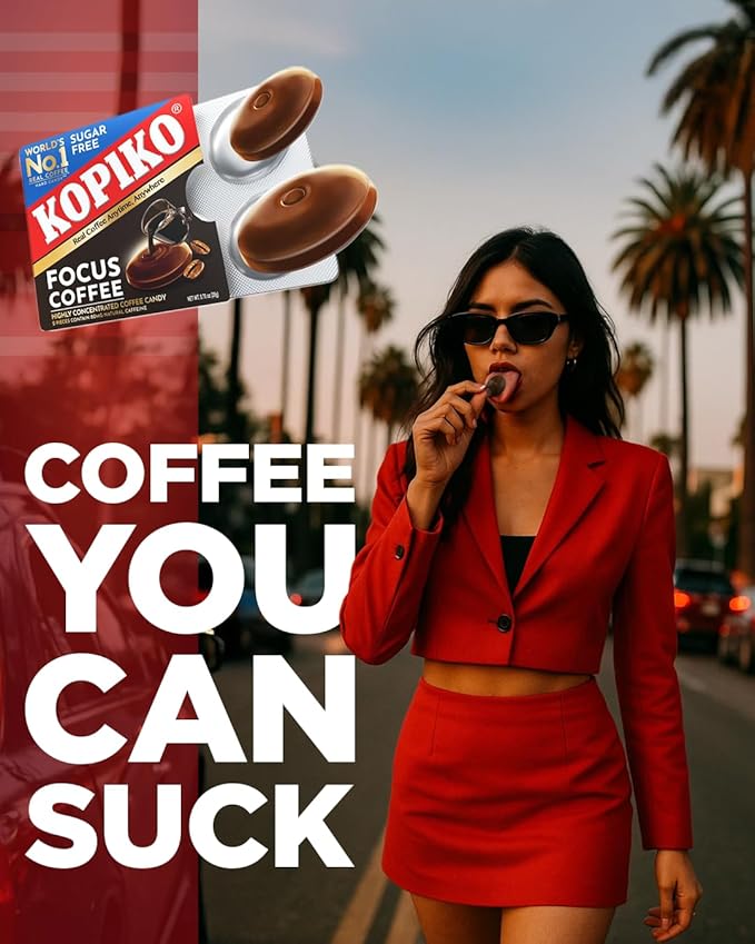 Kopiko Focus Coffee Candy – Have 80mg Caffeine per 2 Pieces for Energy & Mental Focus – Sugar-Free Hard Candy with Real Indonesian Coffee Extract (12 Pack w/4 Candies Each)