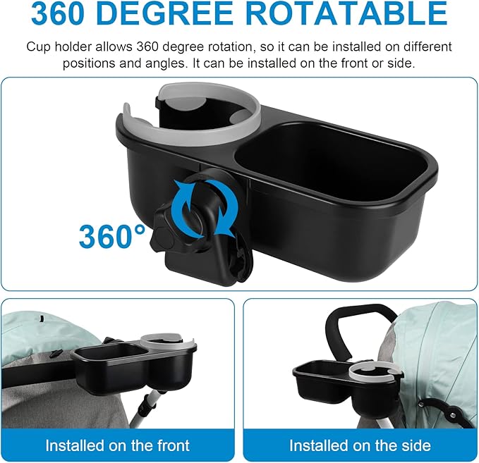 Accmor Stroller Cup Holder with Tray, Universal Cup Holder, Bike Bottle Holder, 360° Rotatable Large Caliber Drinks Holder for Stroller, Bike, Wheelchair, Walker