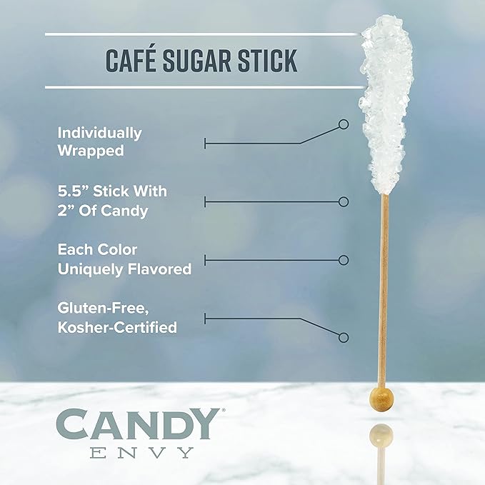 Candy Envy - Green Café Sugar Sticks Mini Rock Candy - 18 Individually Wrapped Treats - Lime Flavored