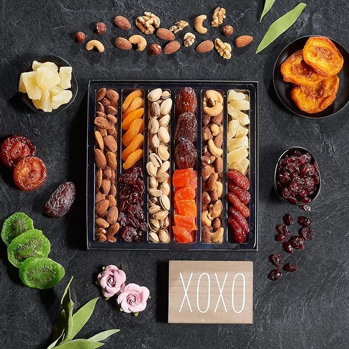 Happy Birthday Dried Fruit & Nuts Gift Basket Arrangement Platter, Gourmet Food Snack Box, Birthday Care Package, Healthy Kosher, Her Him (9 Assortments)