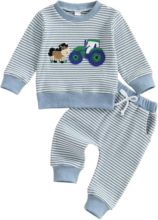 CIYCUIT Toddler Baby Boy Outfits Striped Sweatshirt Pants Clothes Set