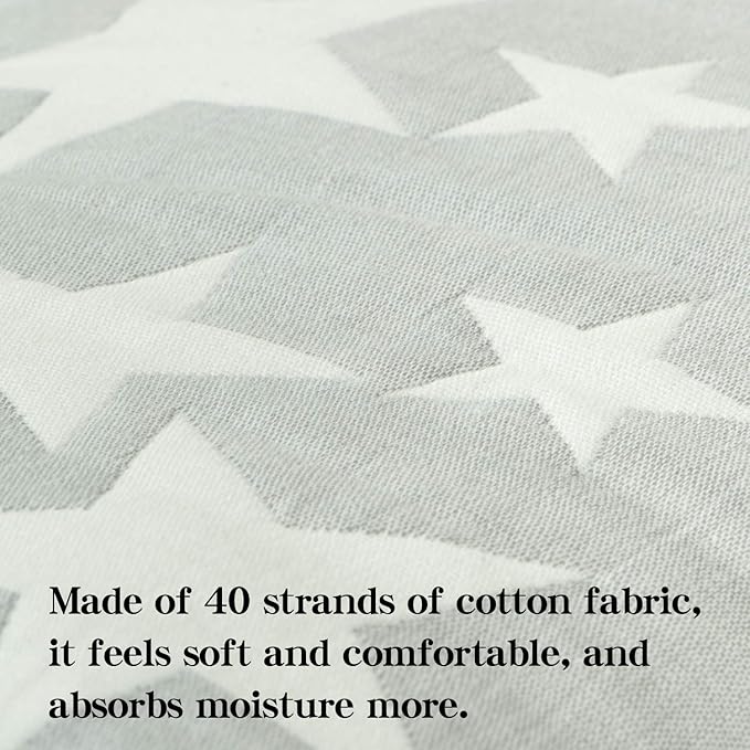 NTBAY 3 Layer Oversized Muslin Cotton Toddler Blanket, 45x60 Inches Jacquard Reversible Nursery Bed Blanket, Super Soft and Thermal Crib Blanket for All Seasons, Baby Gift, 45"x60", Grey/White Star