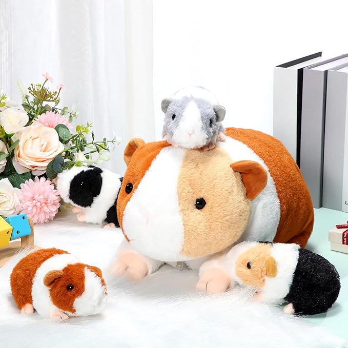 Jenaai 5 Pcs Plush Guinea Pig Stuffed Animals 16 Inch Mama Guinea Pig with 4 Cute Plushie Babies Soft Animals Pillow Gift for Boys Girls Birthday