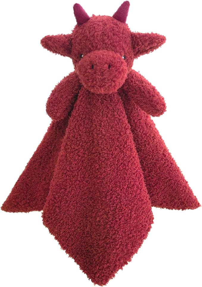 Baby Wine Red Dragon Stuffed Animal Security Blanket, Plush Dinosaur Character Lovey Blanket, Baby Shower/Nursery Gift, Newborn Infant Toddler Snuggle Blankie for Boys Girls, 14 Inches