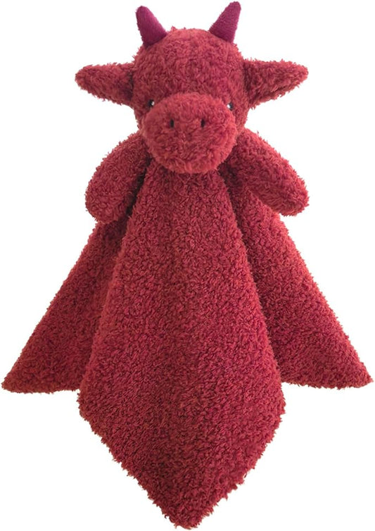 Baby Wine Red Dragon Stuffed Animal Security Blanket, Plush Dinosaur Character Lovey Blanket, Baby Shower/Nursery Gift, Newborn Infant Toddler Snuggle Blankie for Boys Girls, 14 Inches