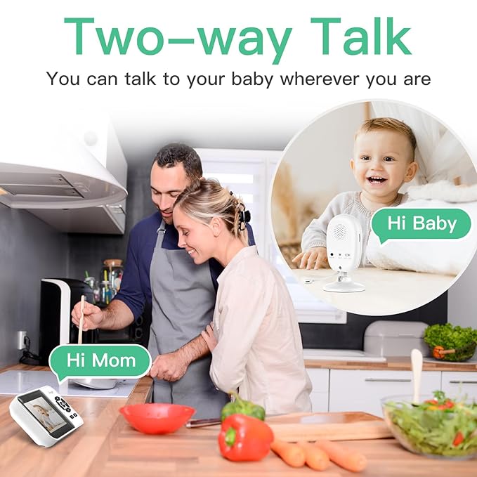 Smart Video Baby Monitor with Camera and Audio,Dual Mode,WiFi On/Off Switch,2.8inch Display,App,1080p Camera,1500ft Long Range,Night Vision,2-Way Talk,AI Baby Growth Album Function