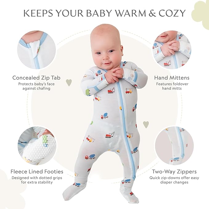 Bamboo Little Soft Baby Footie Pajamas, Baby Clothes, Newborn Sleepers, 95% Viscose and 5% Spandex, 0-24 Months