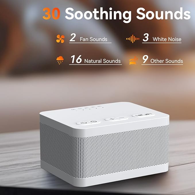 Sound Machine White Noise Machine with 30 Soothing Sounds 36 Levels Volume 5 Timers and Memory Function Effectively Blocks Noise Ideal Sleep Machine for Baby Kids Adults… (White)