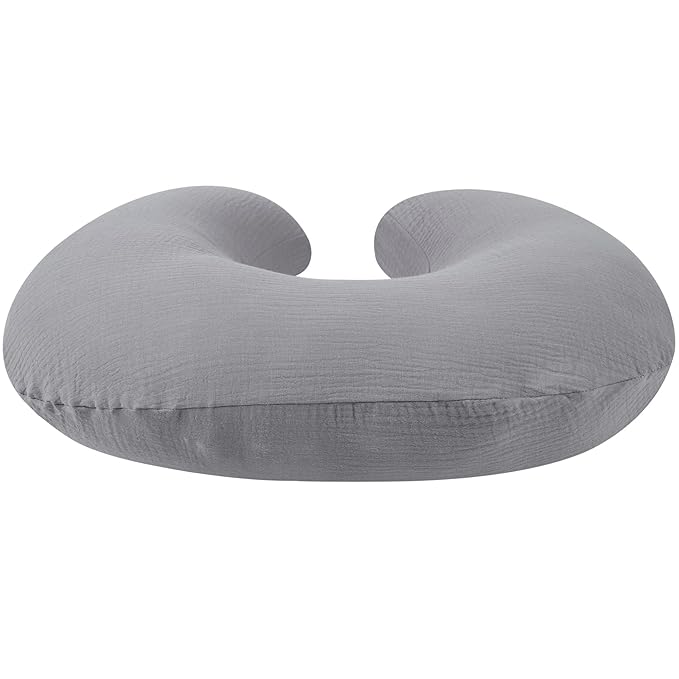Onacosht Muslin Nursing Pillow Cover Soft 100% Cotton Feeding Pillow Slipcover Fits Standard Infant Nursing Pillow for Baby Boy and Girl, Grey