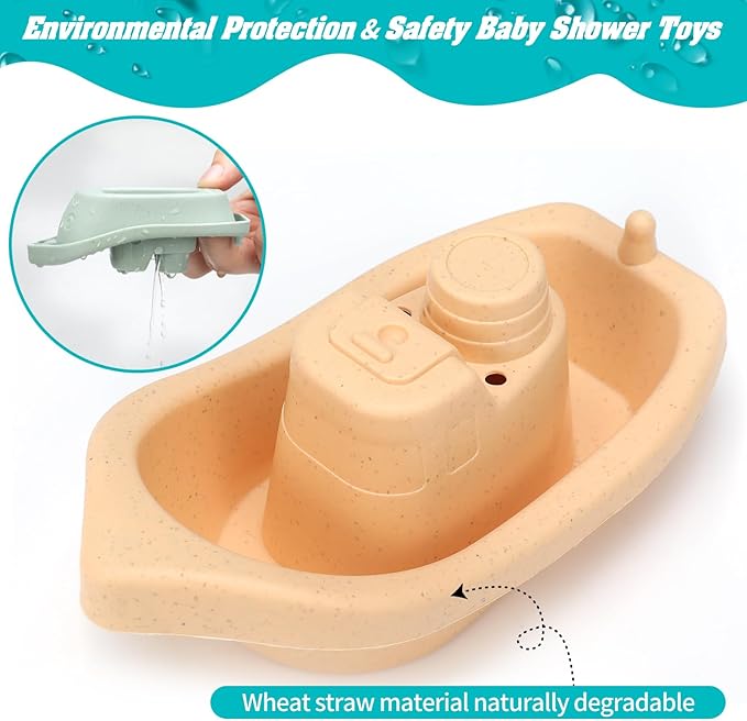 Bath Toys Floating Boats with Silicone Bathtub Toy,9 PCS Mold Free Baby Bath Toys for Infants 6-12-18 Months,Water Table Toy for Toddlers 1-3,Shower Toys Pool Toys for 1 2 3 4 Boys Girls Kids