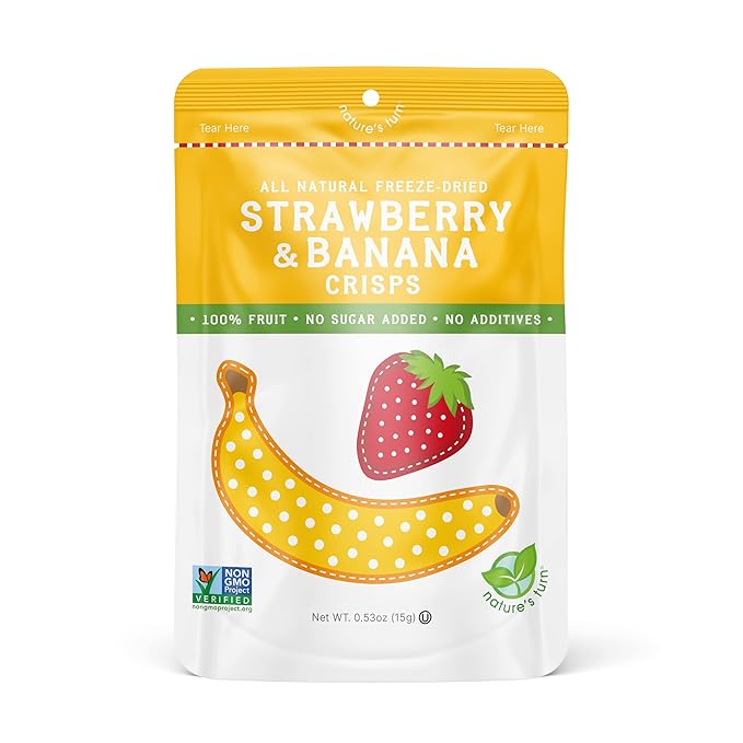 Nature’s Turn Freeze-Dried Strawberry Banana Crisps – Healthy, Gluten-Free, Crispy & Delicious, Plant-Based Snack, Ideal for Cereal, Smoothies, School Lunches, & On-the-Go, Pack of 12 (0.53 oz Each)