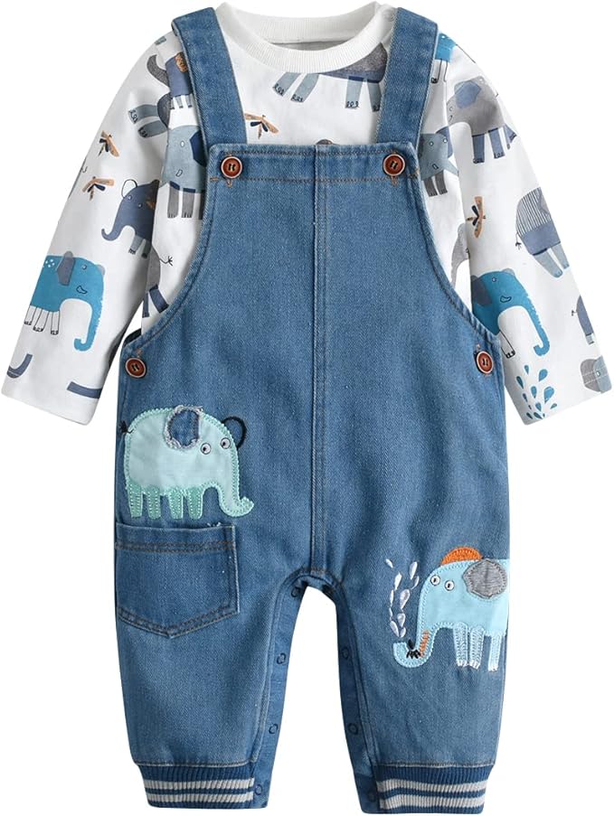 Cute Baby Boy Clothes Suit Toddler Boys' Striped long Sleeve T-Shirt+Denim Overalls Jumpsuit Pants Outfits Sets