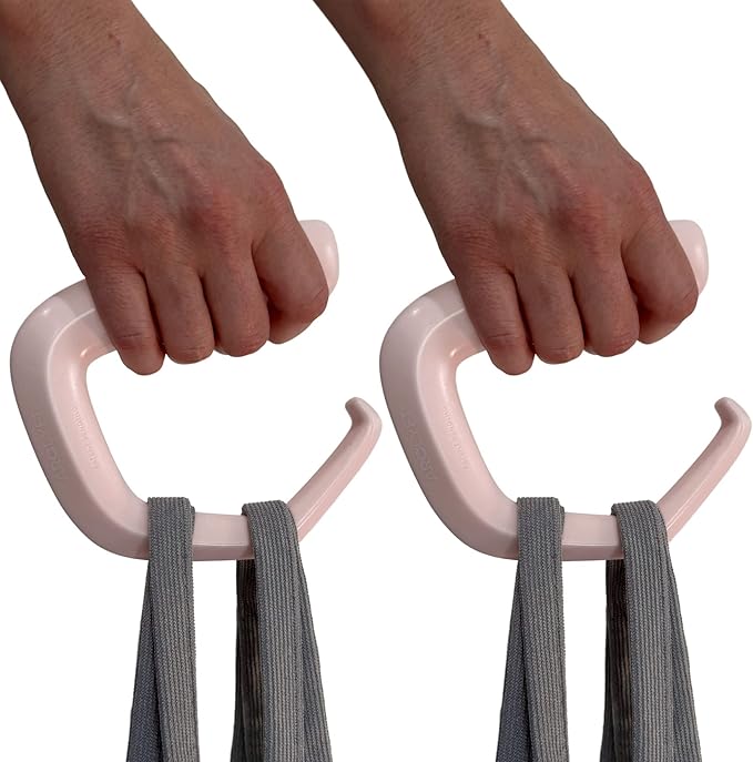 Grocery Bag Carrier (2 Pack) - Invented by Board Certified Orthotist – Ergonomic Lightweight Design - Also a Rehab & Recovery Aid, Carpal Tunnel, Arthritis, Weak Hands – All Ages (Light Pink)