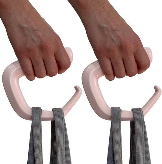 Grocery Bag Carrier (2 Pack) - Invented by Board Certified Orthotist – Ergonomic Lightweight Design - Also a Rehab & Recovery Aid, Carpal Tunnel, Arthritis, Weak Hands – All Ages (Light Pink)