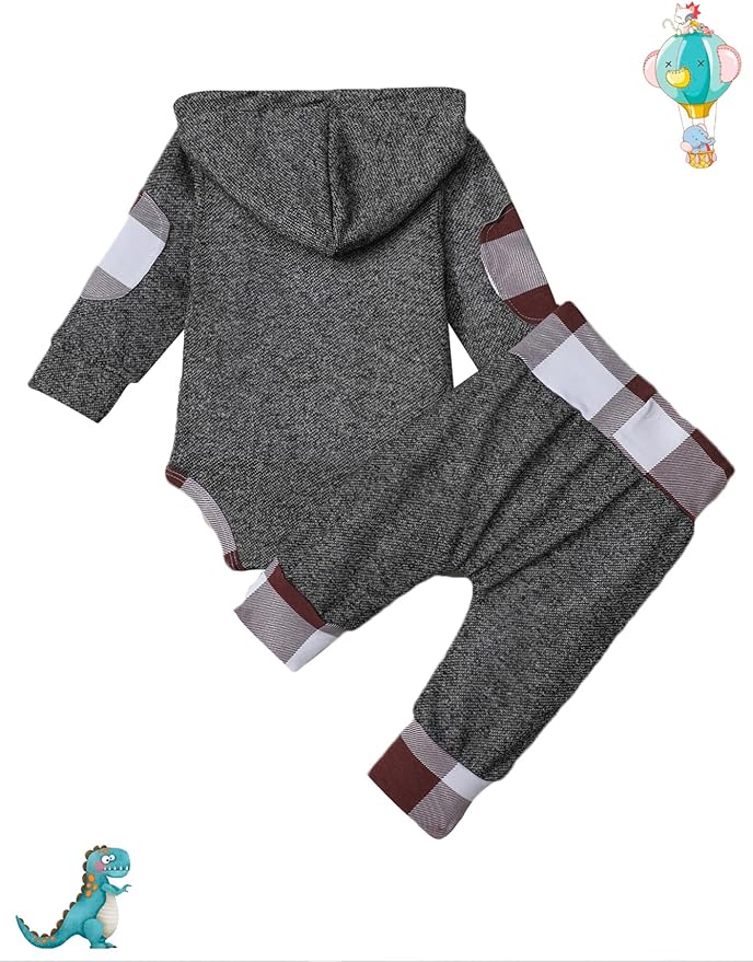 Fommy Newborn Baby Boy Clothes Plaid Letter Print Long Sleeve Hoodies + Long Pants 2PCS Fall Winter Outfits Set
