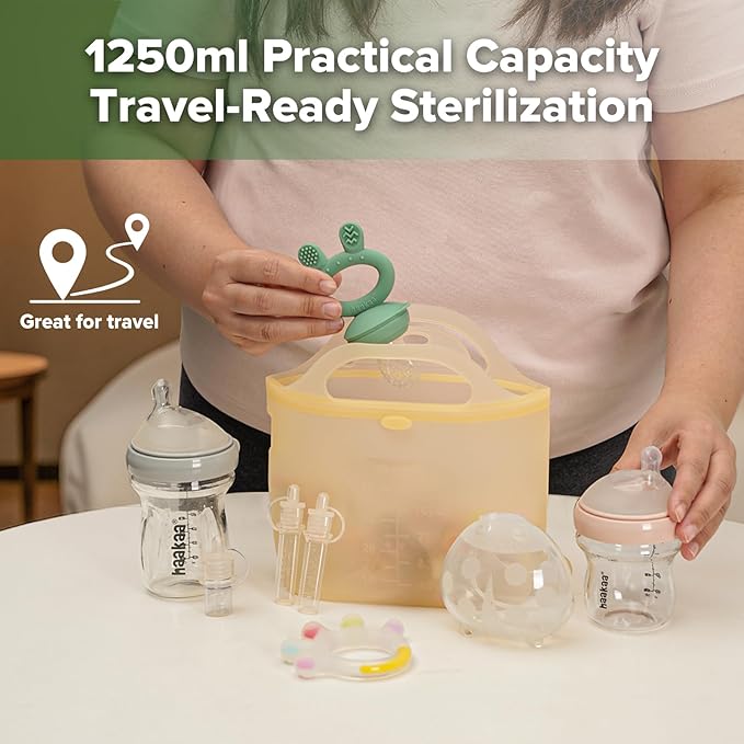 Haakaa Silicone Microwave Steamer & Steriliser Bag, 70oz/2000ml Large Capacity Reusable Steaming Bags for Baby Bottles,Breast Pump,Accessories,Pacifiers,Teethers, Great for Home&On The Go,Pinapple/1PC