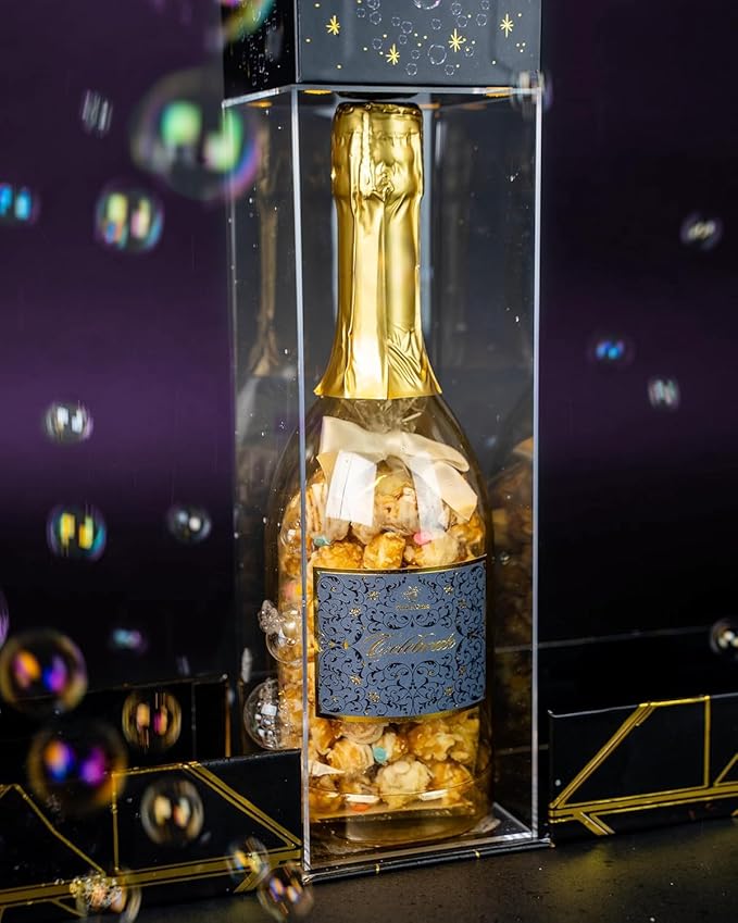 SendaCake Luxe Bubble Box with Caramel White Chocolate Popcorn, Ready to Gift, No Assembly Required - Happy Birthday Surprise - Unique Birthday Gift for Women, Men, Sister, Mom, Dad, Best Friend