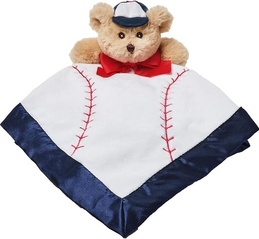 Bearington Collection Lil’ Slugger Snuggler Plush Baseball Lovey for Baby - 15 in Plush & Satin Security Blanket - Soft Teddy Bear Infant & Toddler Baseball Baby Blanket for Napping