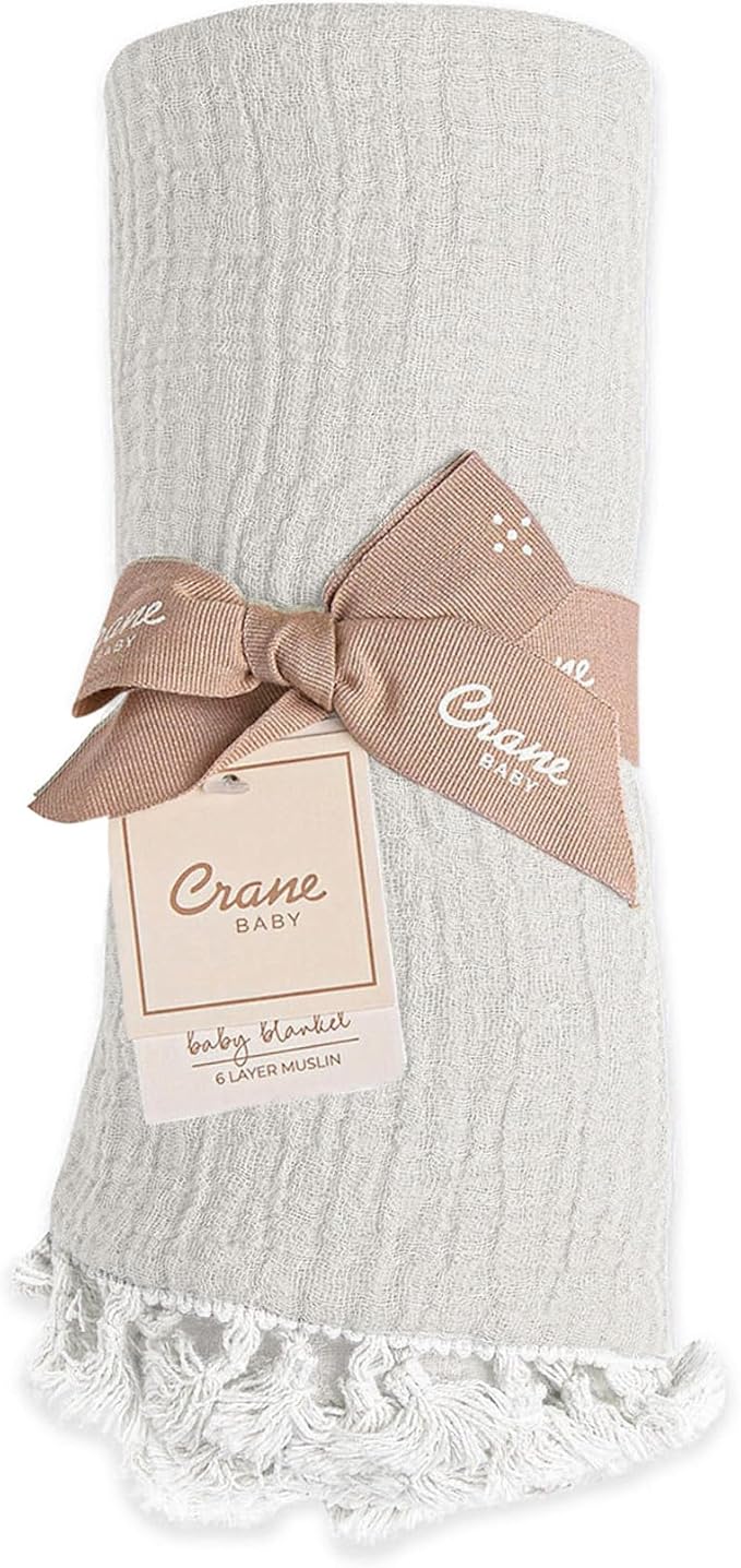 Crane Baby Muslin Swaddle Blanket, Soft Cotton Lightweight Nursery and Stroller Blanket for Baby Boys & Girls, Moonstone, 30" x 40"