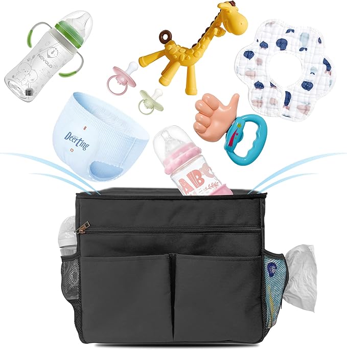 Miracle Maby Stroller Organizer Bag for Mom, Baby Trolley Bag - Compatible with Any Stroller - Multifunctional Large Capacity（Black-12L）