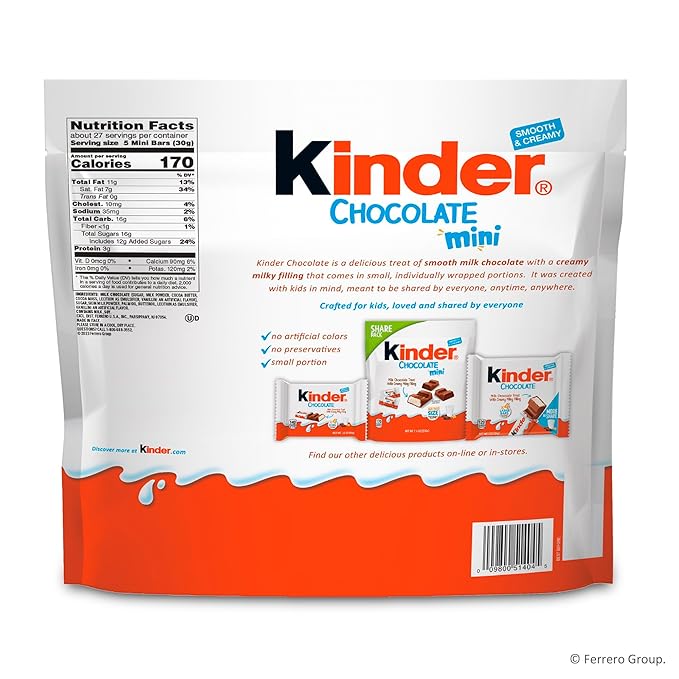 Kinder Chocolate Mini, 29.2 oz Bulk Pack, Up to 138 Minis, Milk Chocolate Bar with Creamy Milky Filling, Individually Wrapped Candy