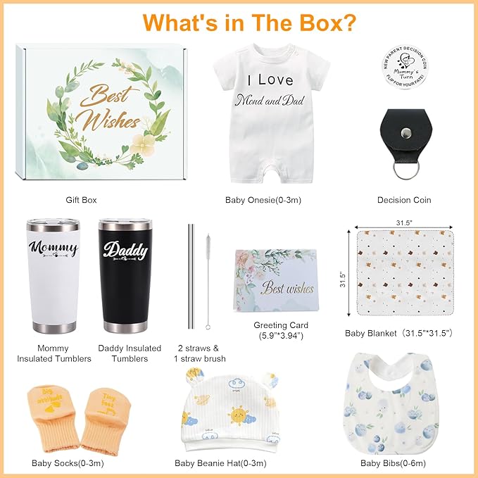 New Mom Gifts for Women, 12PCS Baby Shower Gifts, Top Pregnancy Gifts for New Parents Gender Reveal Gifts with 20oz Insulated Tumblers for First Time Moms, Expecting Parents to Be, Newborn Baby Gifts