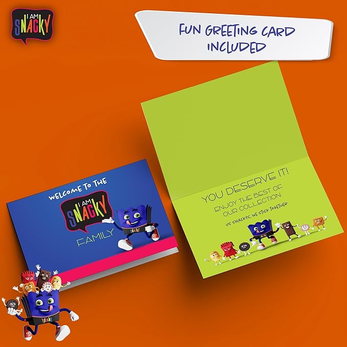 I AM Snacky - Back to School/Off to College Snack Box Variety Pack Care Package + Greeting Card - SNACKY'S BLISS BITES (50 Count) Birthday Sweet Treats Gift Basket, Candies Chips, Office Food Assortments