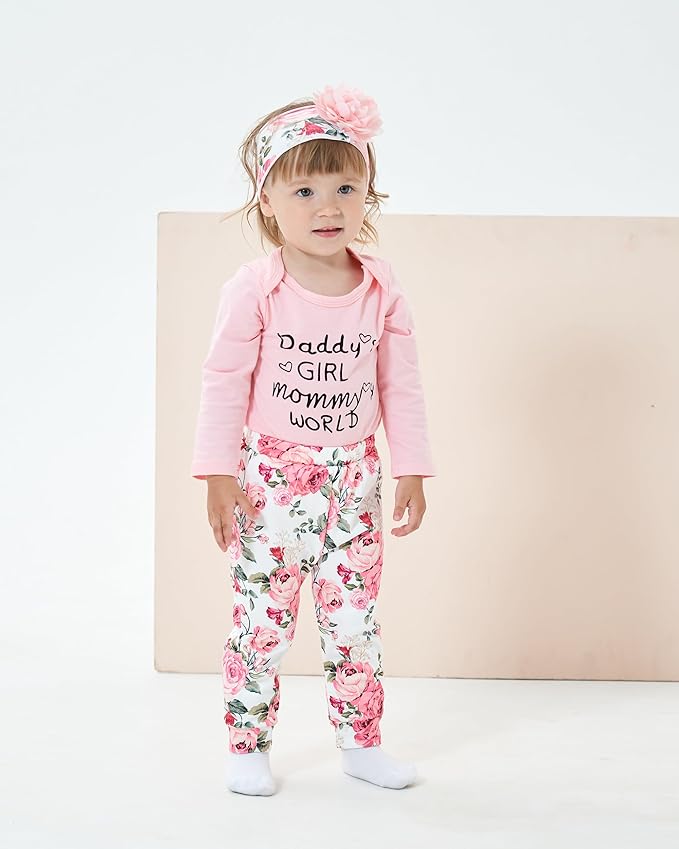 Renotemy Newborn Baby Girl Clothes Outfits Infant Romper Ruffle Floral Pants Cute Toddler Baby Girl Clothes Set