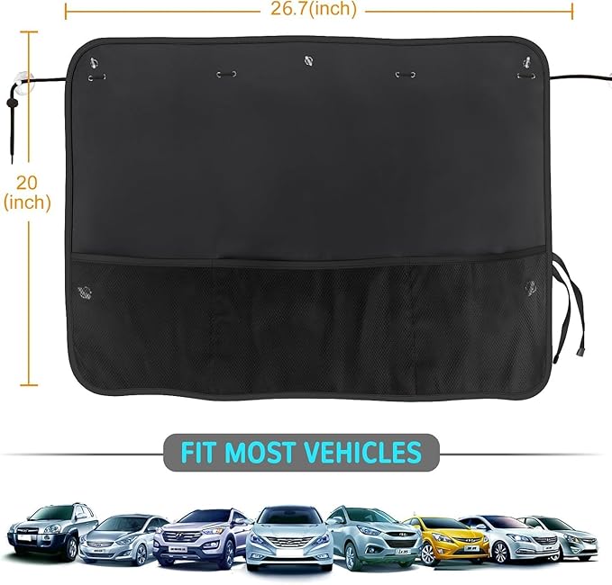 Car Sun Shade Side Window, 2 Pcs Blackout Car Window Shade for Baby Privacy with Storage Net Pockets Car Curtains 7 Suction Cups for Heat/UV Protection Sun Block Covers