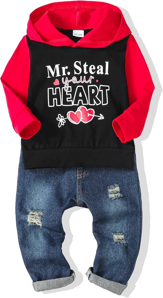 NZRVAWS Baby Boy Clothes Toddler Boy Outfit 2 3 4T 6 12 18 24 Month Fall Winter Hoodie Ripped Jeans Clothing