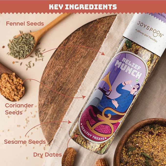 Joyspoon Relief Munch Mukhwas Mouth Fresheners | Sugar-Free Digestive Mouth Freshener | Supari-Free After-Meal Snack | No Artificial Colors or Preservatives | Healthy Mukhwaas| 200g
