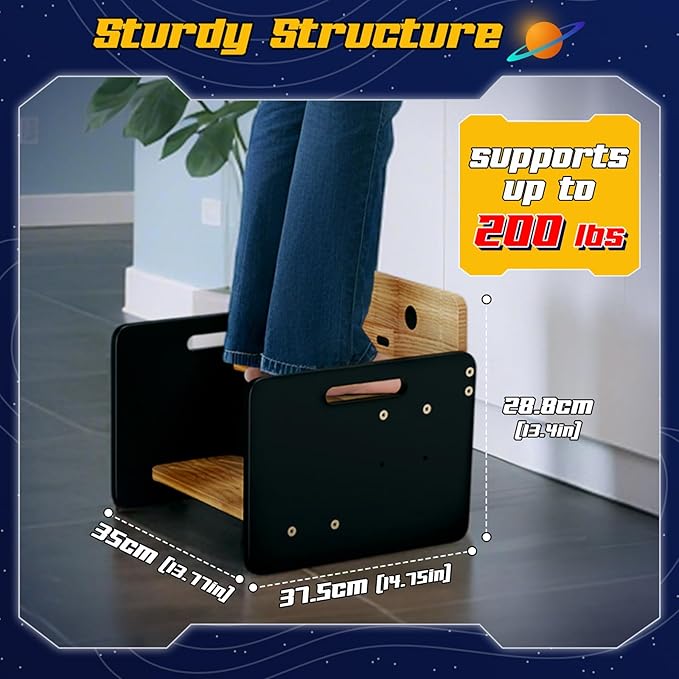 COSYLAND Kids Step Stool for Bathroom - Lovely Robot Shaped Potty Training Stool Toddler Step Stool for Toilet - Adjustable Height Kids Stepping Stool with Handle (Natural & Black)