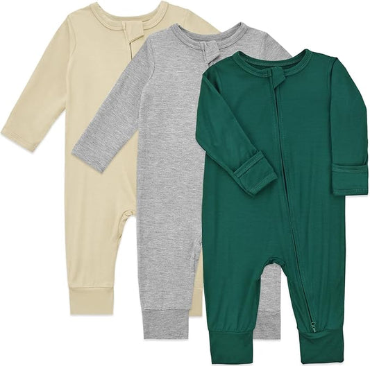 Aablexema Baby Footless Pajamas Rayon 3pcs Unisex Infant Zipper Romper with Mitten Cuffs Sleep Play PJs