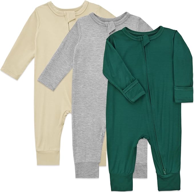 Aablexema Baby Footless Pajamas Rayon 3pcs Unisex Infant Zipper Romper with Mitten Cuffs Sleep Play PJs