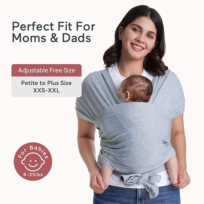 Momcozy Baby Wrap Carrier, Easy to Wear Infant Carrier Slings, Lightweight Hands Free Baby Sling, Adjustable Baby Carriers for Newborn to Toddler 8-35 lbs, Grey